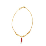 18K Gold Filled Heart Dangle Red Pepper Charm Anklet (E115)