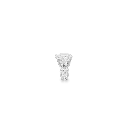 A silver miniature figurine pendant shaped like a cute chibi boy stands centered against a clean white background.