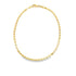 A delicate gold disk necklace features a continuous strand of tiny, round, shimmering medallions.