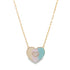 A gold link chain necklace features a pastel-colored heart pendant with a smaller heart cutout in the center.