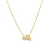 A delicate gold chain necklace features a whimsical cloud pendant accented by a tiny airplane.