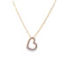 A delicate gold-link chain necklace suspends a purple enamel heart pendant against a white background.