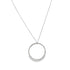 A delicate silver diamond circle pendant hangs from a matching box chain against a clean white background.