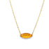A delicate gold chain necklace features an eye-shaped, faceted yellow citrine gemstone pendant against a clean white background.