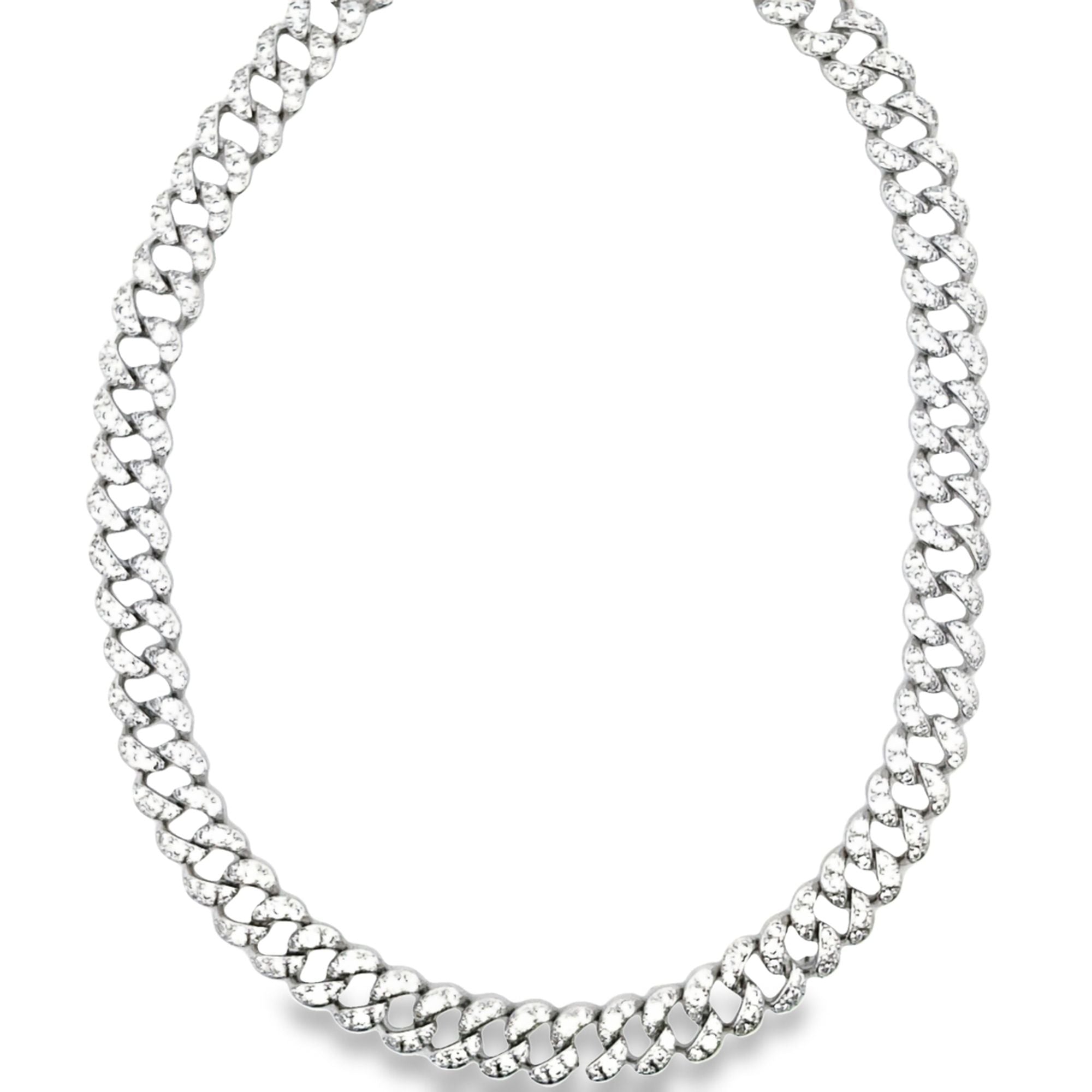 9mm Curb Cuban Chain With Clear Cubic Zirconia Stones (F98-99)