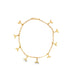 A delicate gold chain necklace displays multiple dangling whale tail charms against a clean white background.