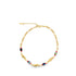 A gold chain anklet features three small elephant charms interspersed with colorful crystal and red beads against a clean white background.