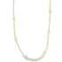 A sparkling gold tennis necklace features delicate diamond-encrusted butterfly charms spaced along the chain.