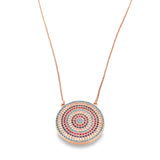 Colorful Pave Disc Circle Pendant Necklace & Stud Earrings Set (G214)