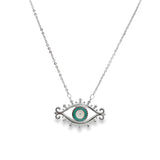 Evil Eye Pendant Box Chain Necklace With Clear Micro CZ Stones (G102)