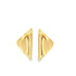 A pair of polished gold geometric cone earrings glistens against a plain white background.