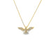 A delicate gold necklace features a sparkling pave diamond eagle pendant with outstretched wings.