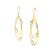 A pair of elegant gold dangle earrings featuring abstract intertwined loops accented with sparkling zirconia stones.