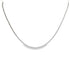 A delicate silver beaded chain necklace curves gracefully against a clean white background.
