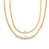 Two gold cuban link chains display a size comparison, with the inner necklace labeled 3mm and the outer necklace labeled 4mm.