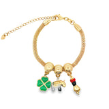 Beaded Green Clover Elephant Figa Hand Charms Bracelet