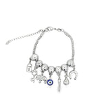 Charm Bracelet With Lock, Key, Evil Eye, Money, Horse Shoe Luck Charms (I407)