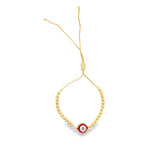 Enamel Evil Eye Charm Gold Beads Adjustable Bracelet (I439)