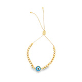 Enamel Evil Eye Charm Gold Beads Adjustable Bracelet (I439)