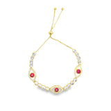 Oval Evil Eye Adjustable Bracelet With Round Clear CZ Stones (I376)