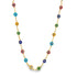 A gold chain necklace displays alternating colorful evil eye beads in shades of red, blue, green, yellow, and white.