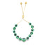 An adjustable gold bracelet features a strand of green and white evil eye beads against a clean white background.