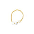 A delicate gold beaded stretch bracelet features three shimmering mother-of-pearl star charms against a clean white background.