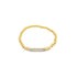 A delicate gold beaded ring features a central horizontal bar embedded with sparkling white diamonds against a clean white background.