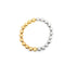 A two-tone beaded ring features alternating sections of shiny gold and silver spheres against a plain white background.
