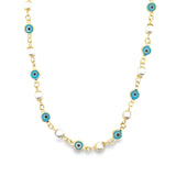 Pearl Light Blue Evil Eye Link Necklace (G204)