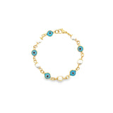 Synthetic Pearl Bead Evil Eye Charm Bracelet (I126A)