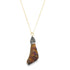 A delicate gold chain suspends a raw, iridescent crystal pendant capped with sparkling pavé diamonds.