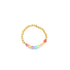 A playful gold beaded ring features a colorful rainbow of smiley face beads along the bottom.