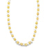 An elegant two-tone beaded necklace features a continuous alternating pattern of polished gold and silver spheres against a clean white background.