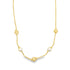 A delicate gold chain necklace features alternating gold beads and white pearls against a clean white background.