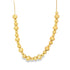 A stunning gold bead necklace rests elegantly against a clean white background, showcasing its graduated polished spheres.