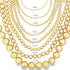 A size chart compares gold bead necklaces ranging from 2mm to 15mm in diameter.