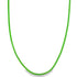 A vibrant neon green box chain necklace curves gracefully against a plain white background.