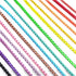 Colorful porcelain-coated Venetian box chains run diagonally across a clean white background, showcasing a vibrant rainbow gradient from black to red.