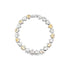 A silver tennis bracelet features alternating plain silver hearts and sparkling yellow crystal heart charms arranged in a circle on a white background.