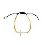 Gold Filled Adjustable Bead Bracelet with Cross Charm (I144-145)