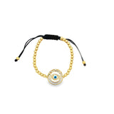 Adjustable Bead Bracelet With Designed Multicolor Oval Evil Eye CZ Stones Charm (I144-145)