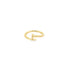 A gold nail-shaped ring rests isolated against a white background.