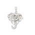 A detailed sterling silver elephant head pendant hangs against a clean white background.