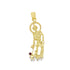 A gold Saint Roch pendant necklace showcases the saint with a dog and a small red gemstone on a white background.