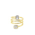 A multi-wrap gold ring features a sparkling baguette-cut stone at each end against a clean white background.