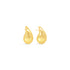 A pair of polished gold teardrop stud earrings displays a smooth, reflective surface against a plain white background.