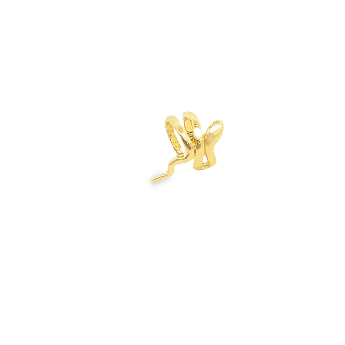A minimalist gold snake ear cuff wraps elegantly against a plain white background.