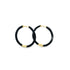 A pair of elegant black enamel hoop earrings with gold accents rests against a clean white background.