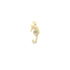 A delicate gold seahorse pendant features sparkling pave crystals and colorful accents on a white background.